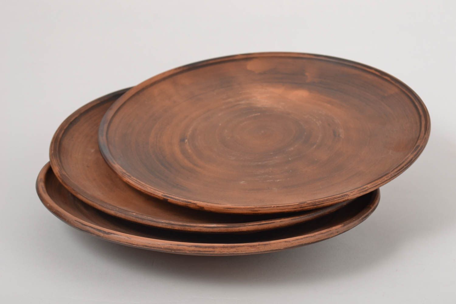 Керамические тарелки ручной работы 3 штуки глиняная посуда набор тарелок фото 2