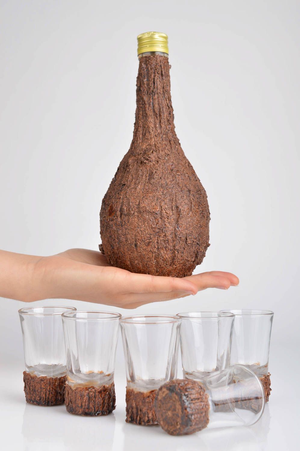 Handmade drinkware set decorative wine bottle designs 6 shot glasses photo 4