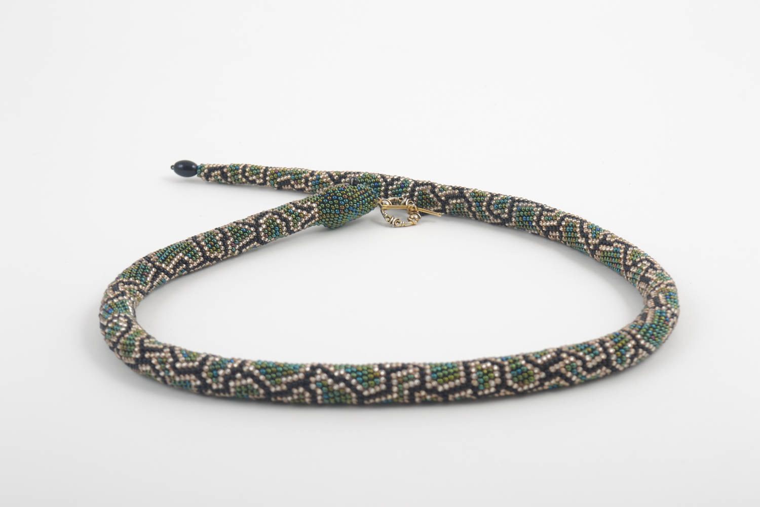 Collar hecho a mano de abalorios regalo original collar de moda Serpiente verde foto 2