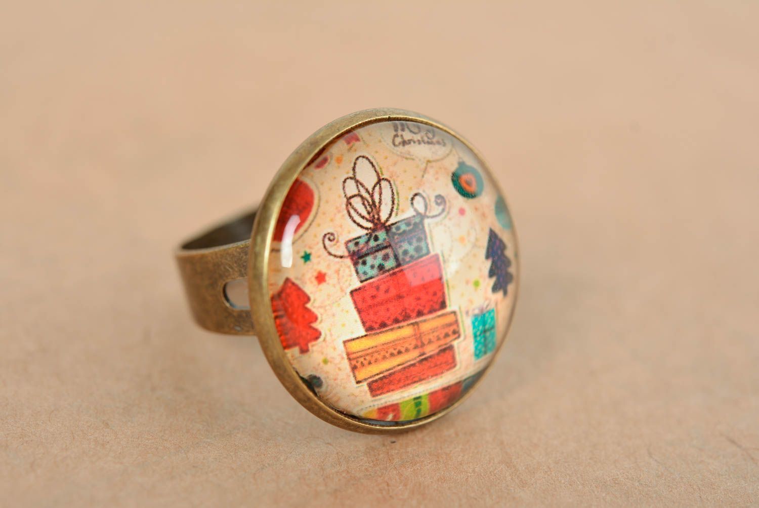 Кольцо ручной работы круглое кольцо с принтом модная бижутерия красивое фото 1