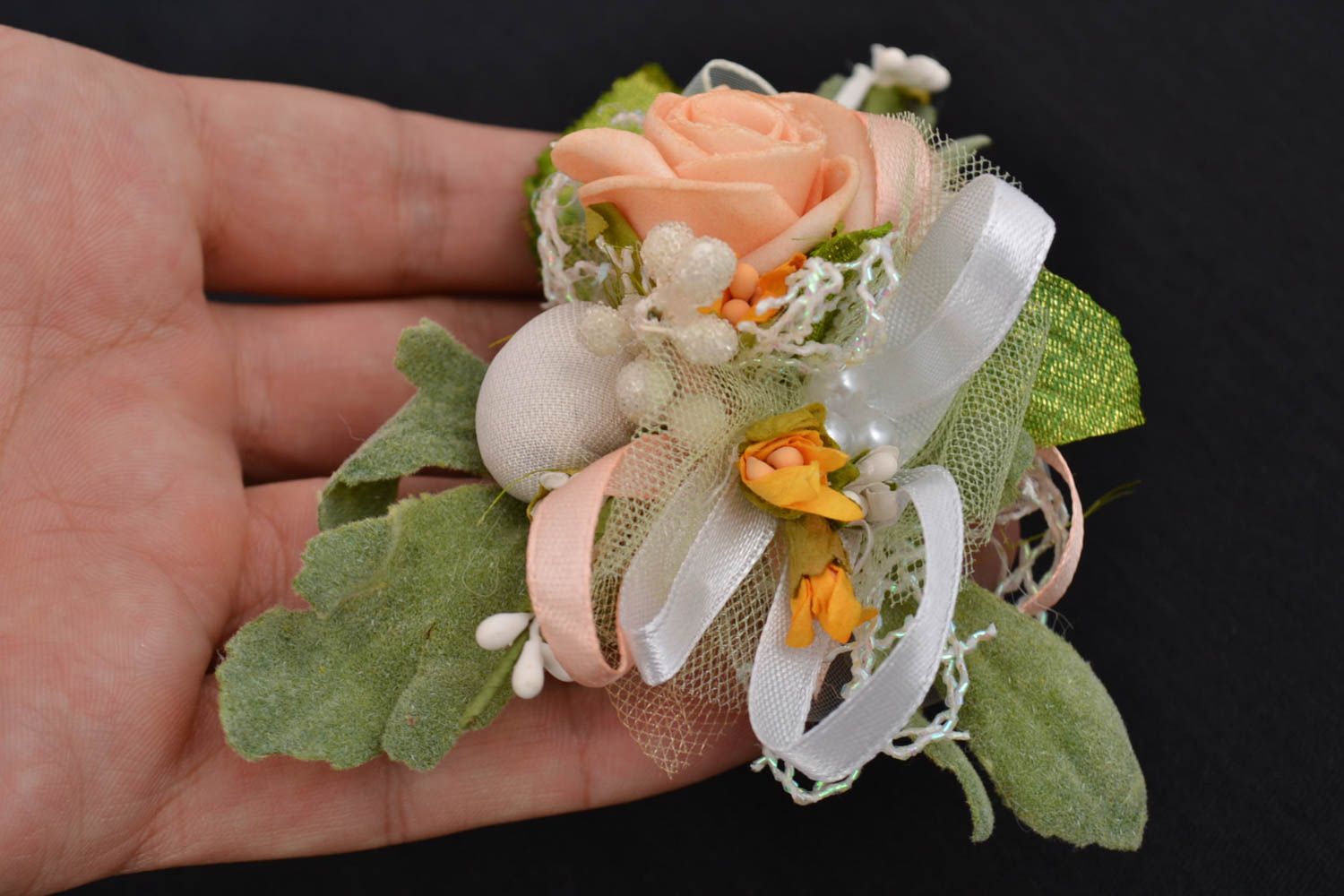 Искусственный красивый цветок для заколки или другого украшения ручной работы  фото 2