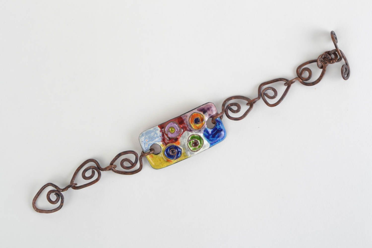 Handmade buntes Armband aus Kupfer und Emaille in Wire Wrap Technik originell foto 3