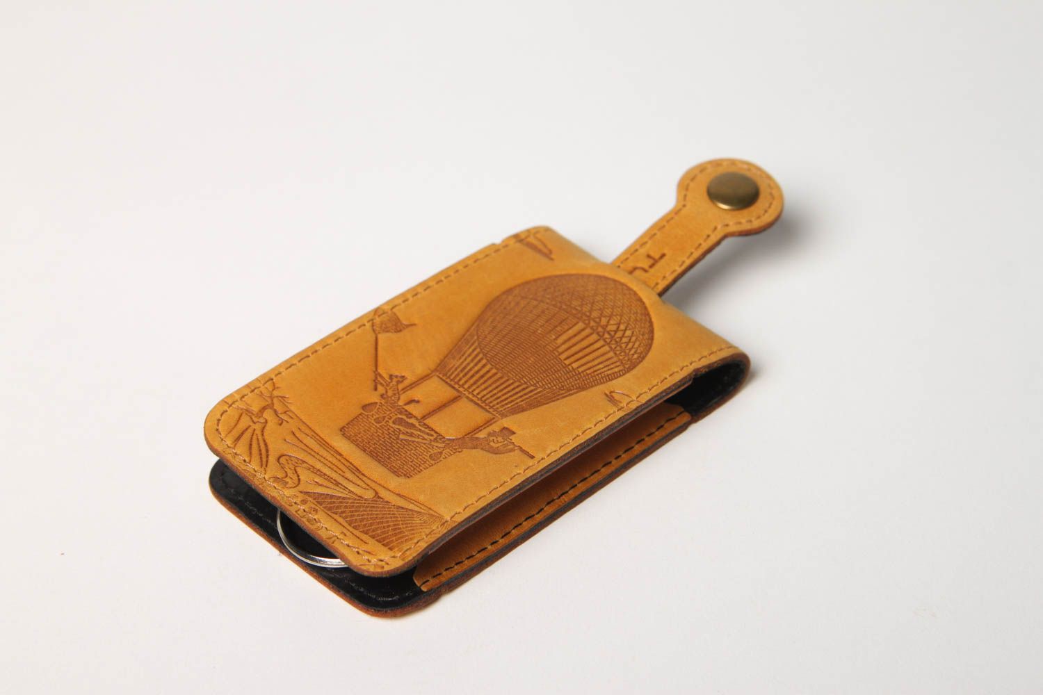 Yellow handmade leather key case leather goods unusual key holder gift ideas photo 2