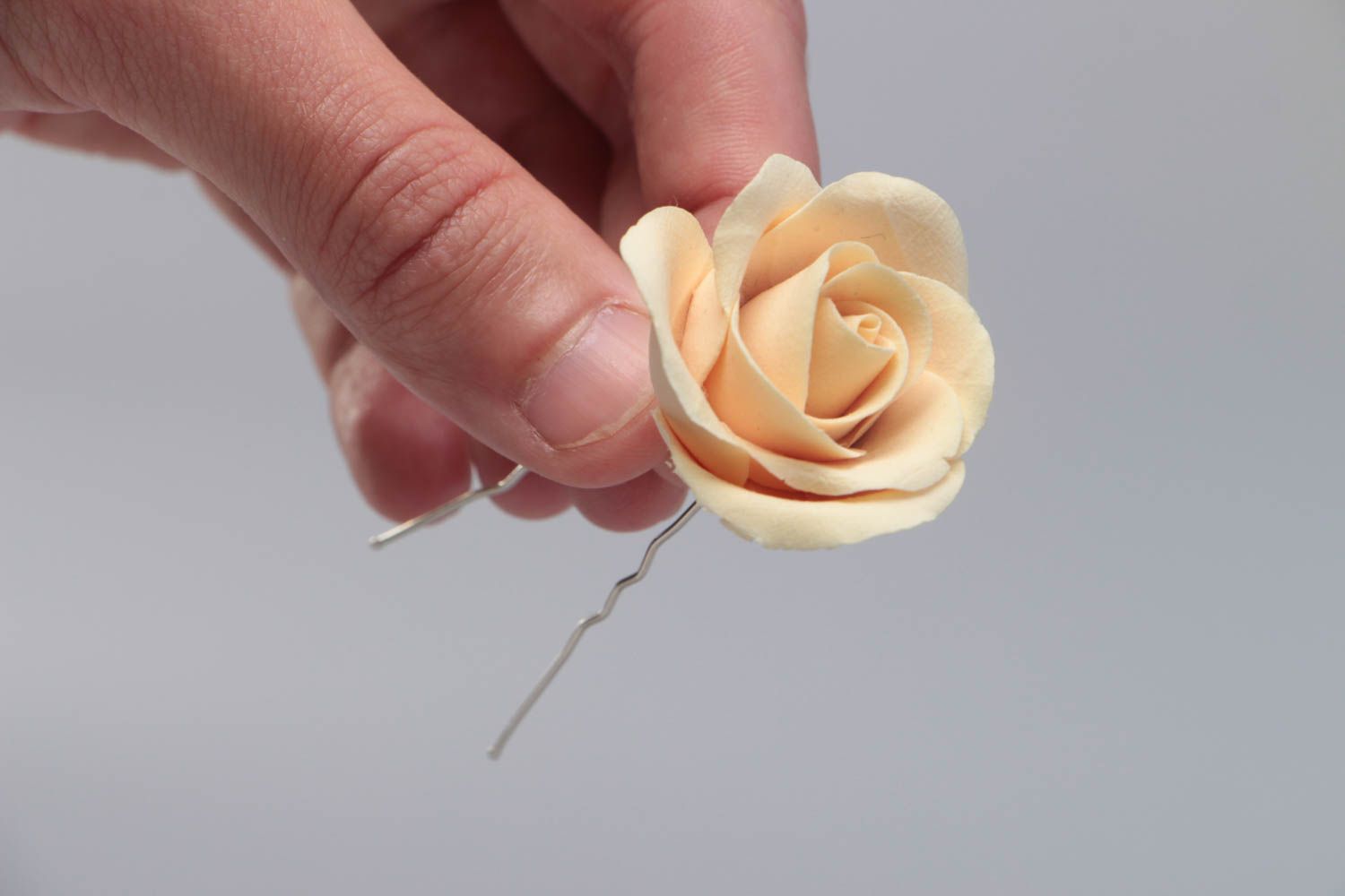 Beautiful gentle handmade polymer clay flower hairpin with rose photo 5