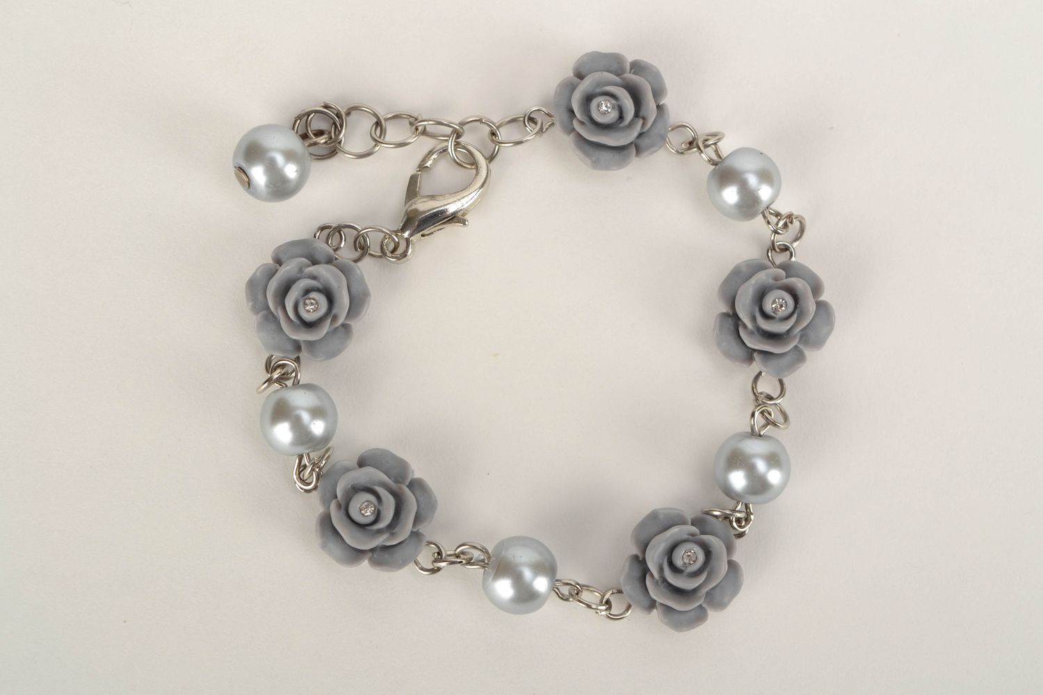 Polymer clay bracelet with gray roses photo 3
