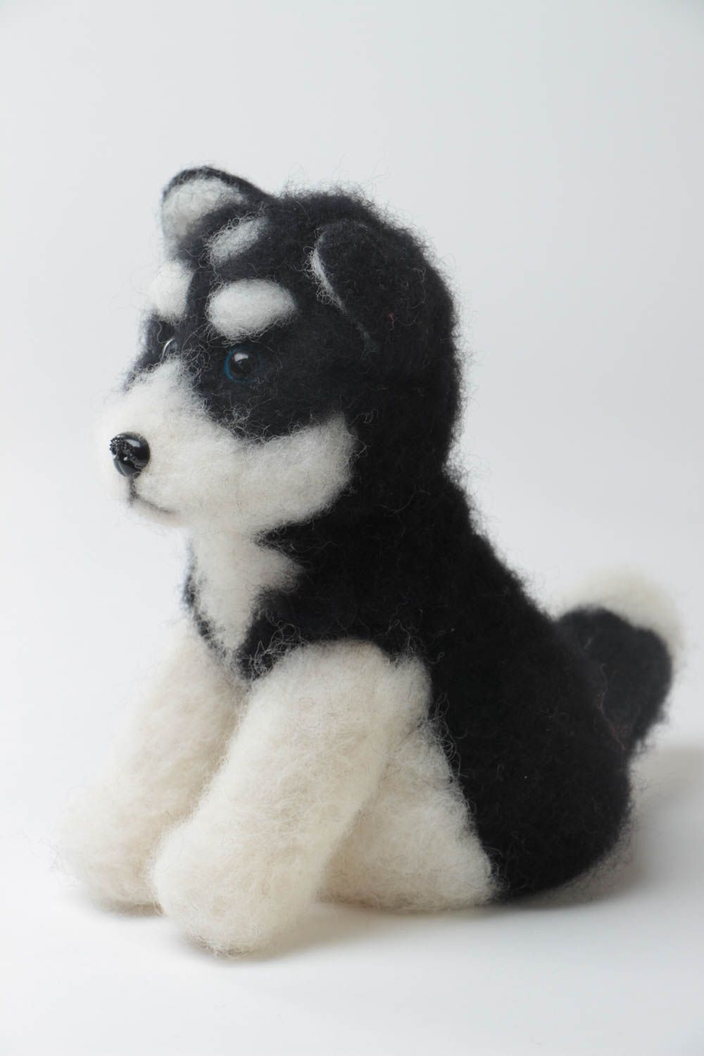 Children's nice handmade felted wool toy dog Husky beautiful collectible photo 2