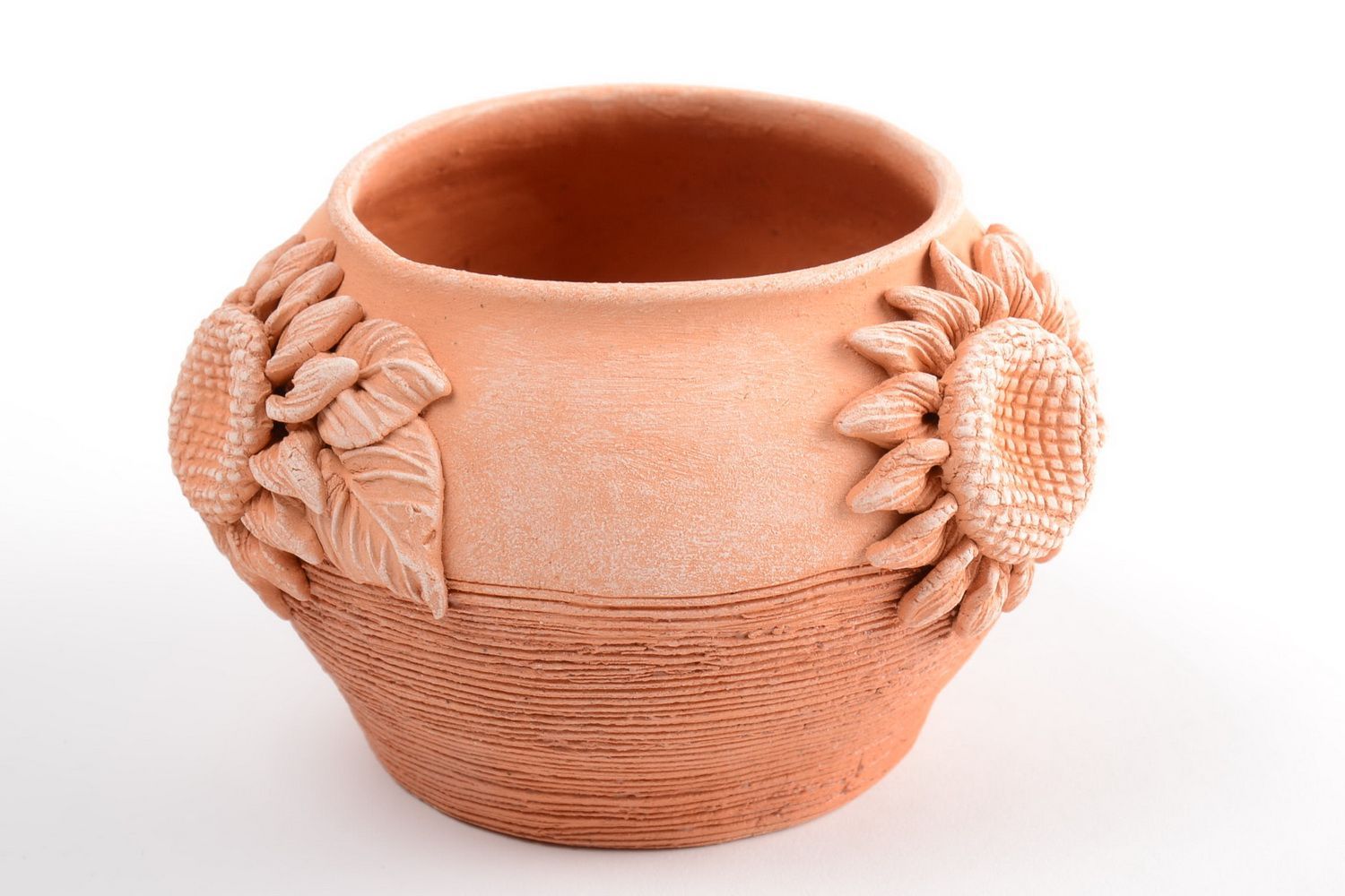 Pot en terre cuite fait main avec tournesols 50 cl vaisselle décorative photo 3