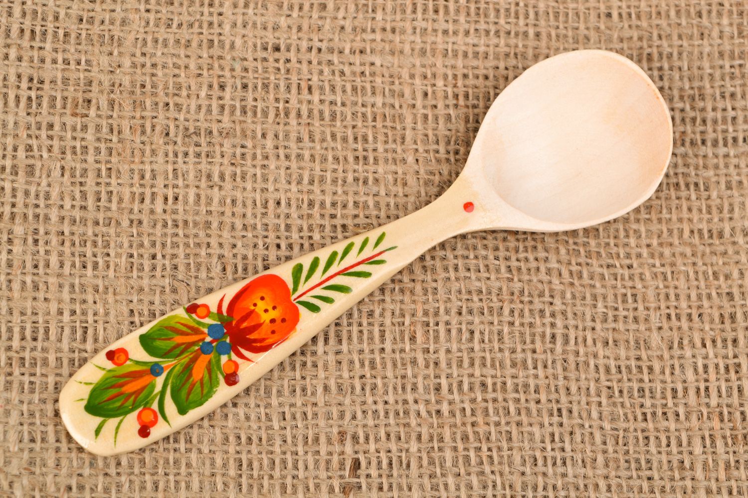 Handmade decorative natural wooden spoon with Petrikivka painting Briar photo 1