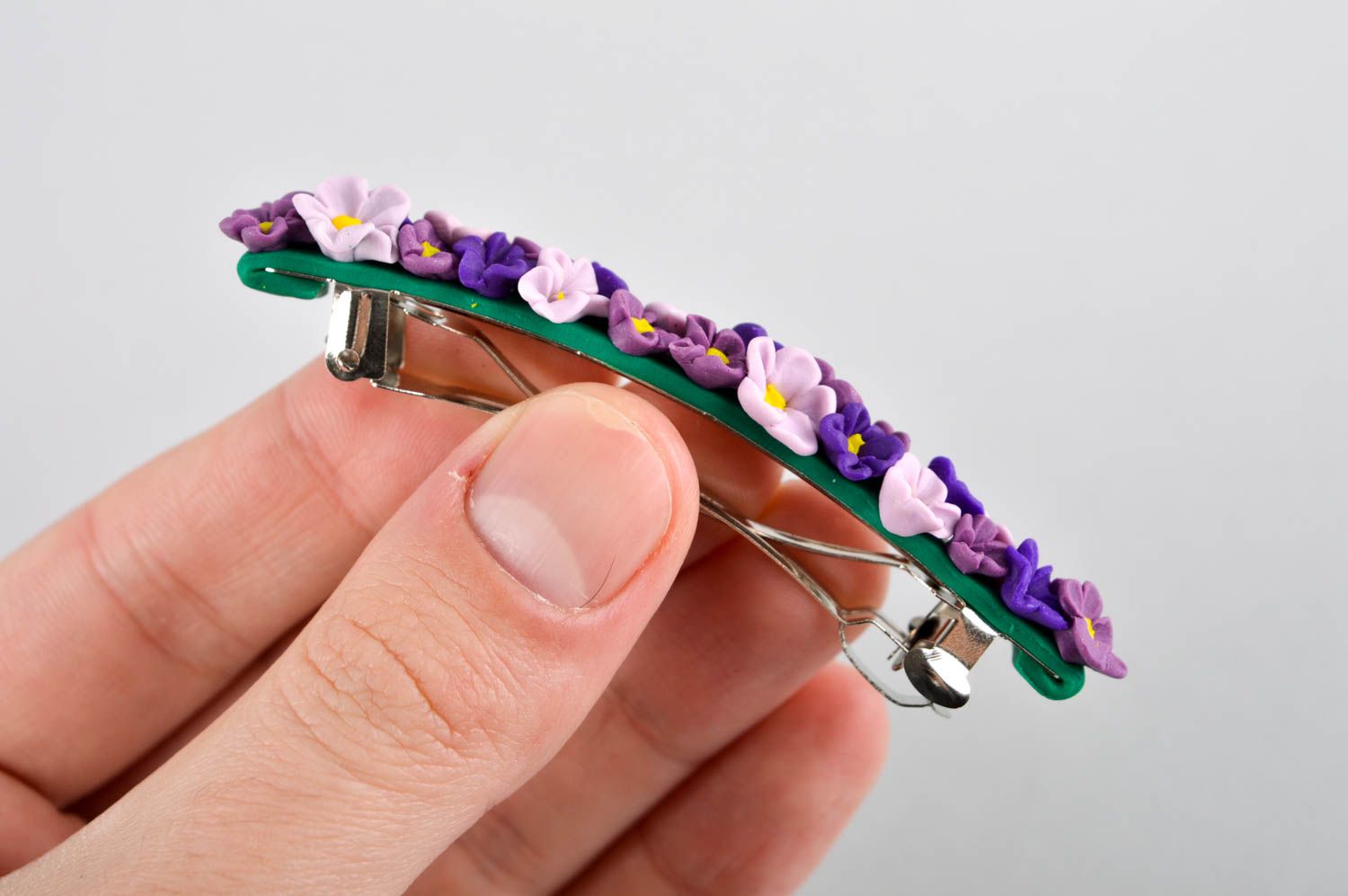 Handmade hair clip with flowers plastic hair clip polymer clay hair barrette photo 5