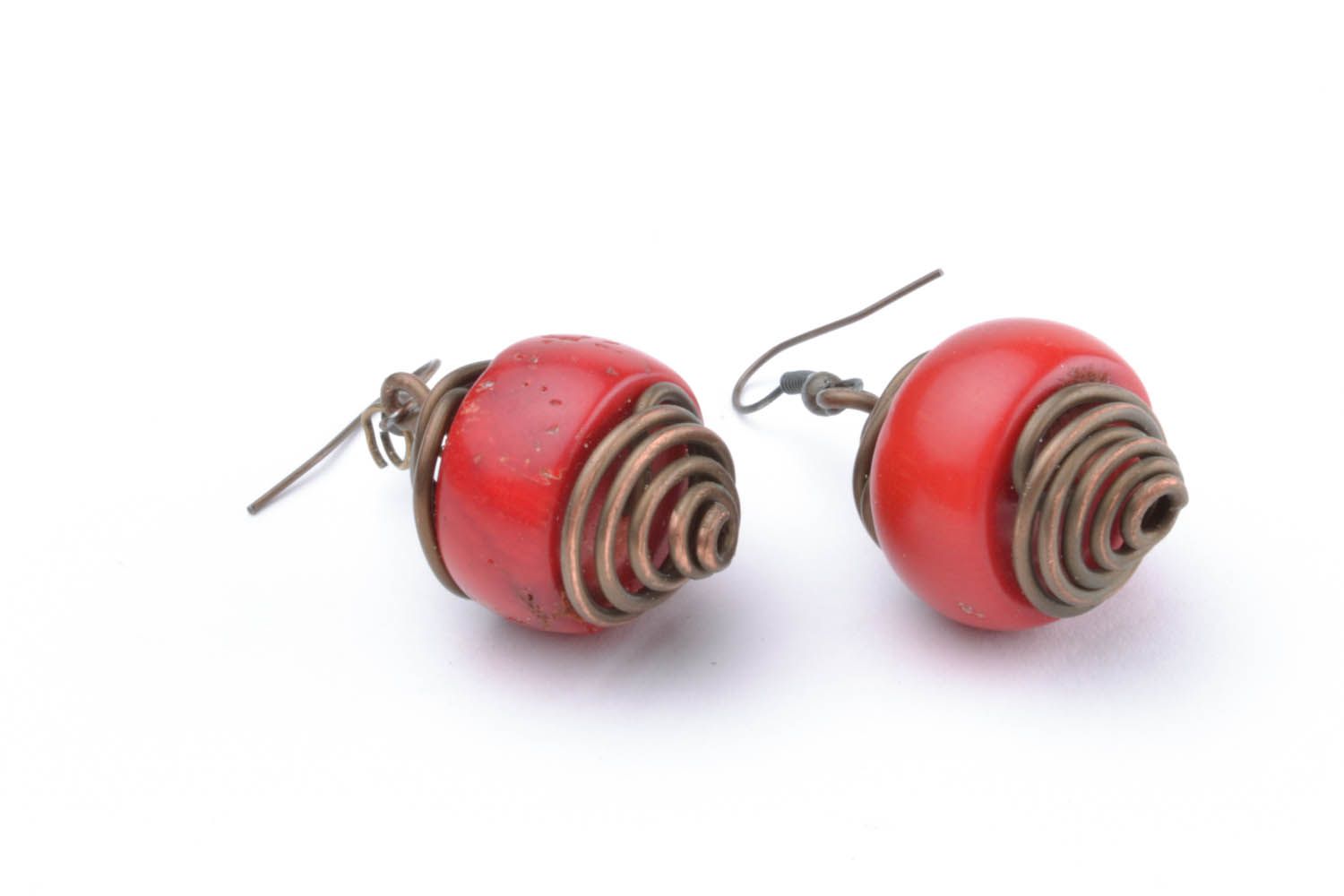Copper earrings with coral  photo 3