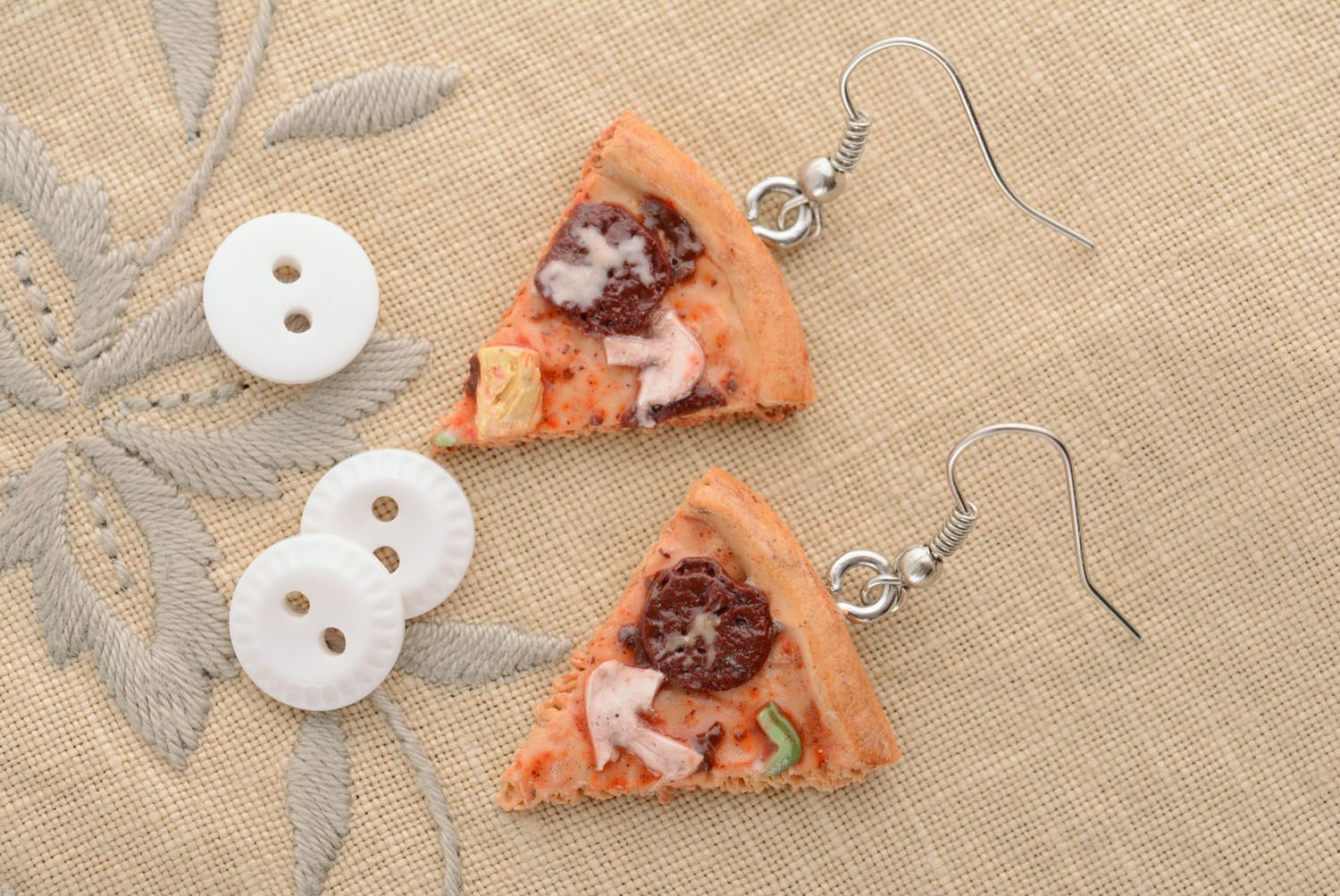 Unusual earrings made of polymer clay Pizza photo 3
