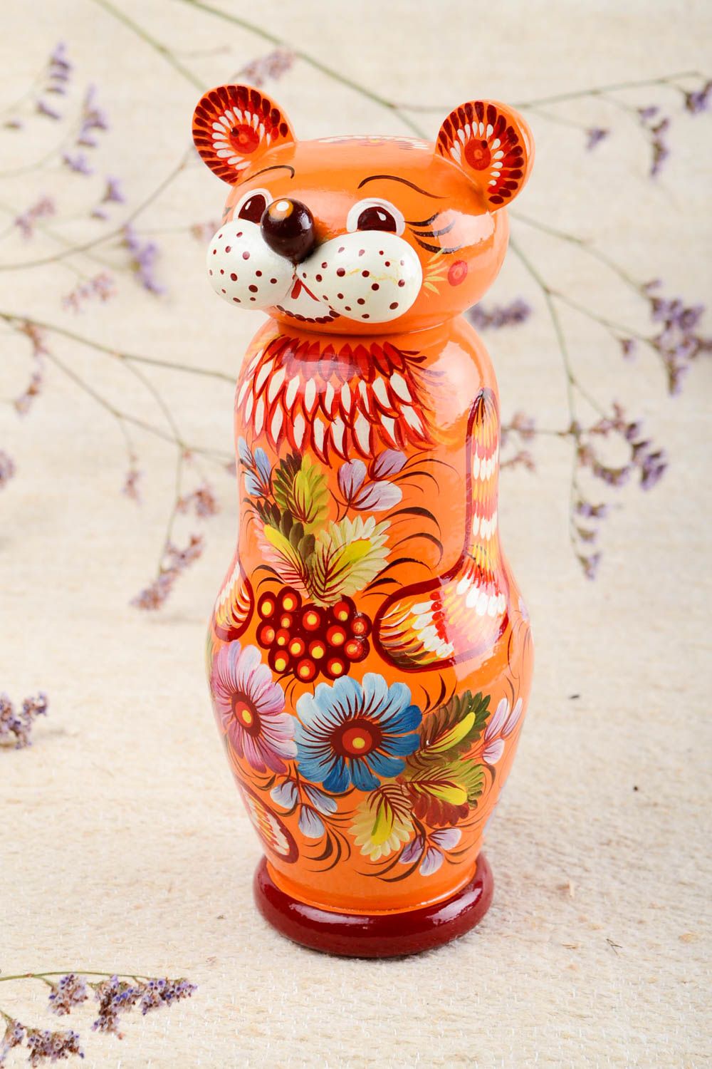 Handmade Tiger Spielzeug ausgefallenes Geschenk Spielsache aus Holz bemalt foto 1