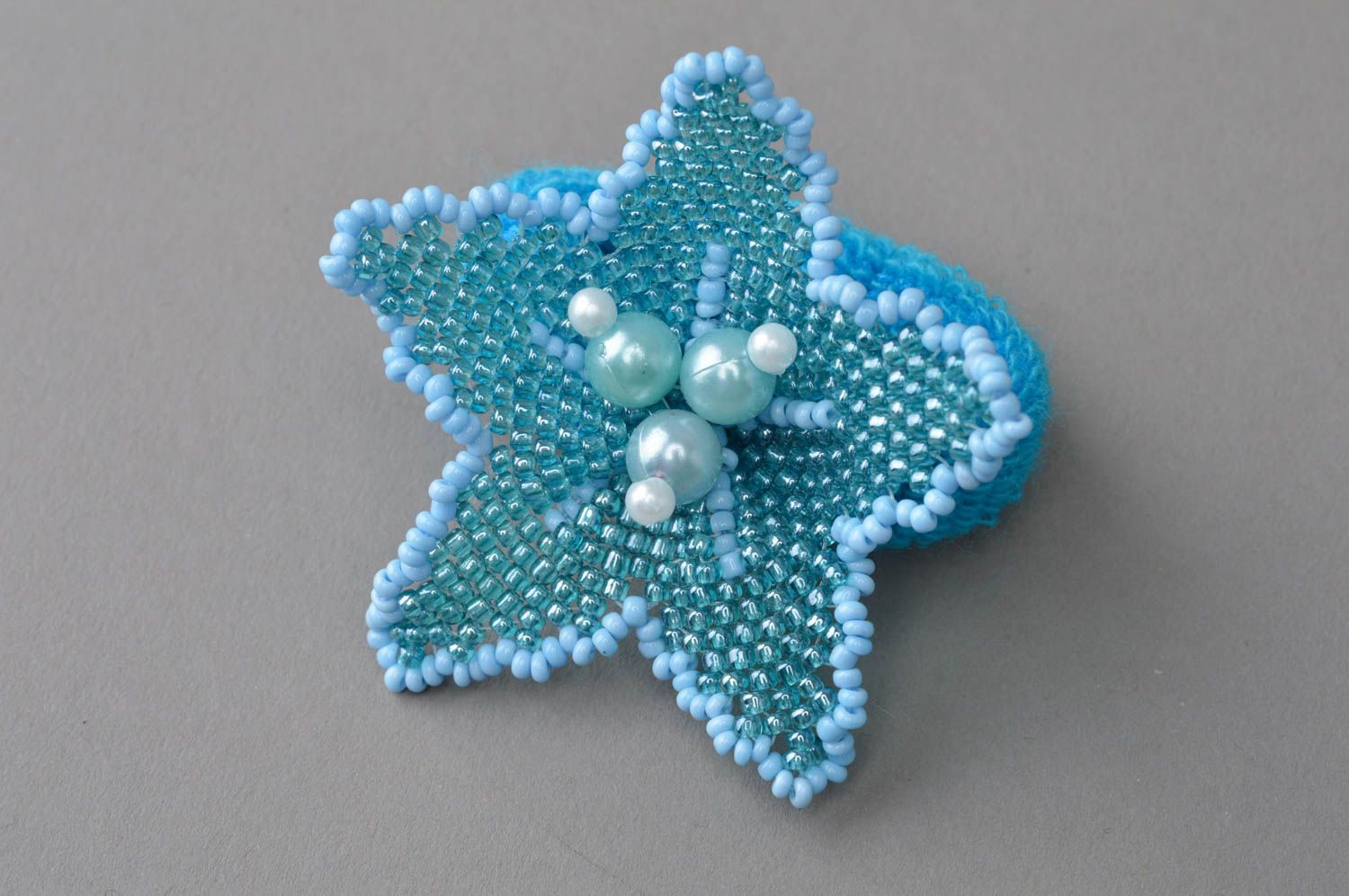 Handmade Blumen Haargummi mit Glasperlen in Blau für kleine Prinzessinen foto 2