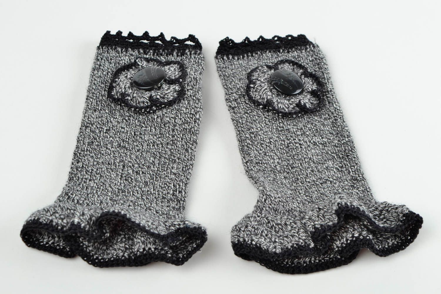 Mitaines tricot fait main Gants mitaines au crochet gris noir Accessoire femme photo 4