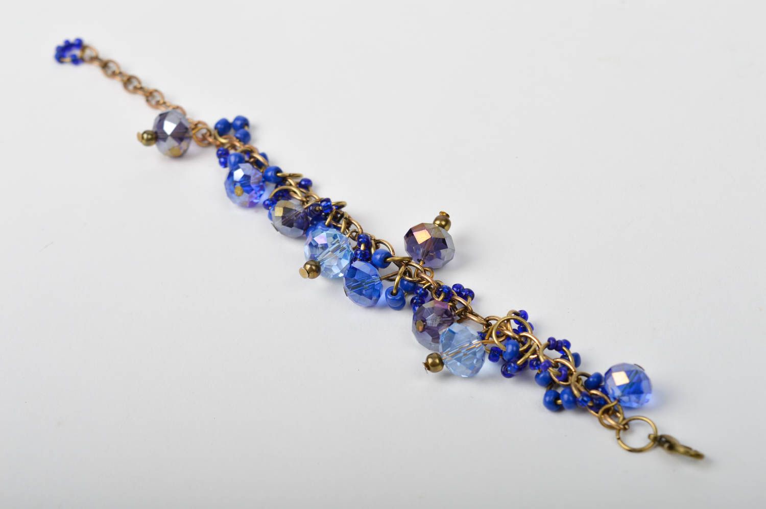 Браслет на руку ручной работы браслет из бисера женский браслет синий кристалл фото 3