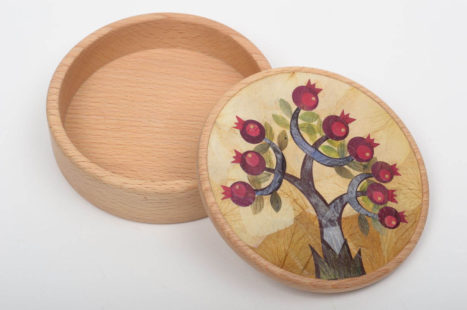 Handmade Schatulle aus Holz Schmuck Aufbewahrung Geschenk für Frauen Granatäpfel foto 3