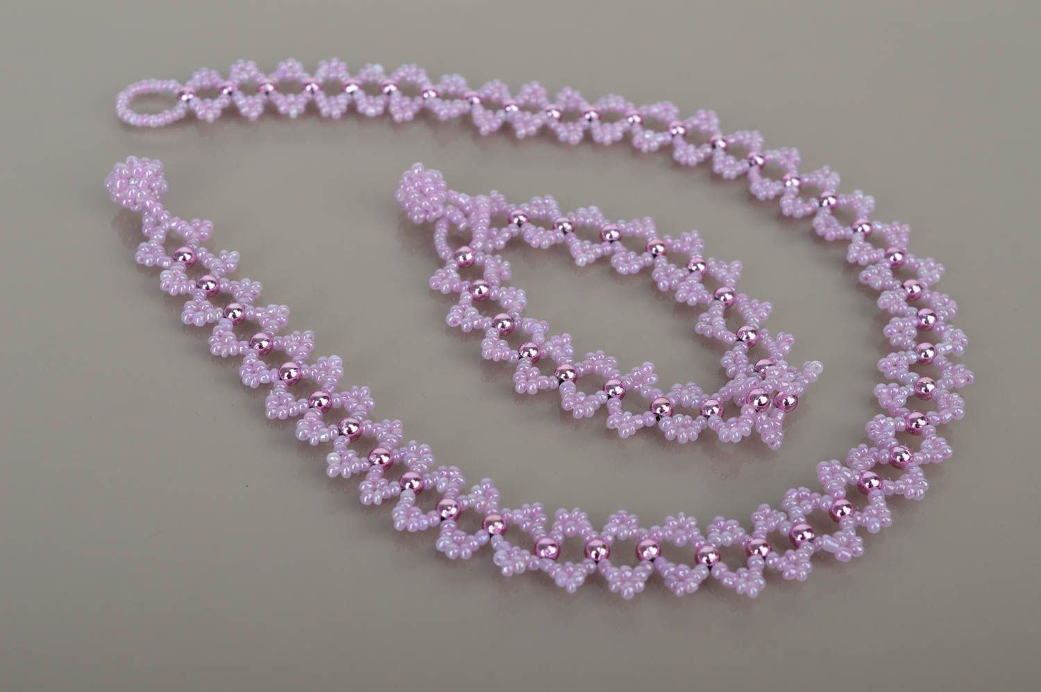 Handmade Schmuck Set aus Rocailles zart Collier Halskette Damen Armband violett foto 4