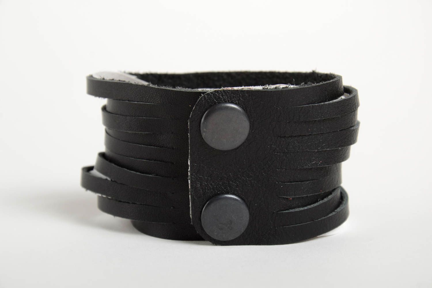 Schwarz weißes breites Damen Armband handmade Leder Schmuck Frauen Accessoire  foto 2