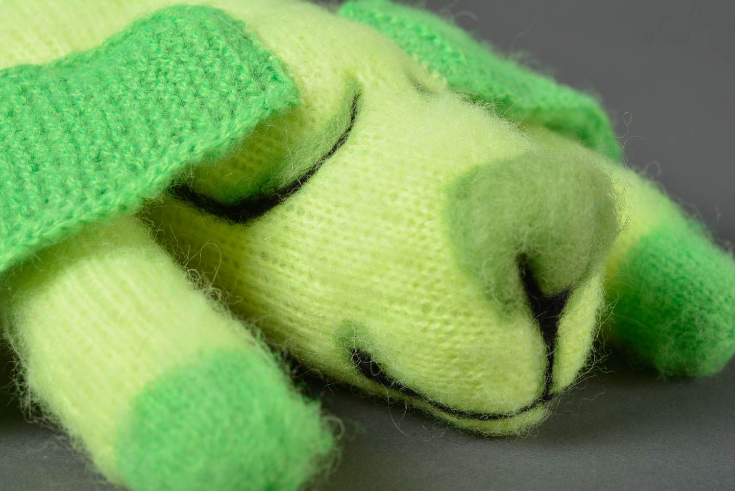 Peluche chien vert Jouet tricot fait main Décoration chambre originale en laine photo 2