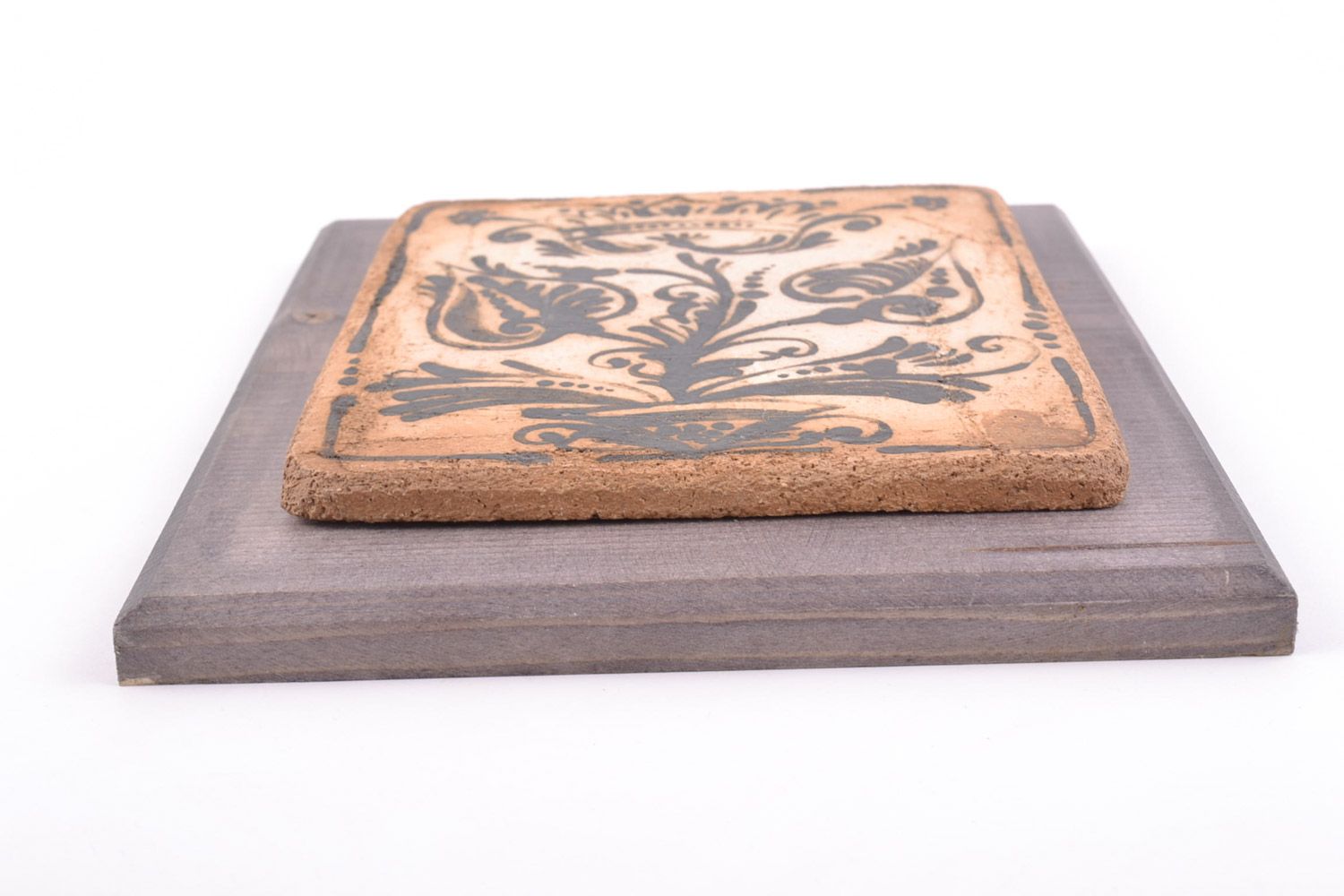 Cuadro de arcilla y madera voluminoso artesanal rectangular original foto 4