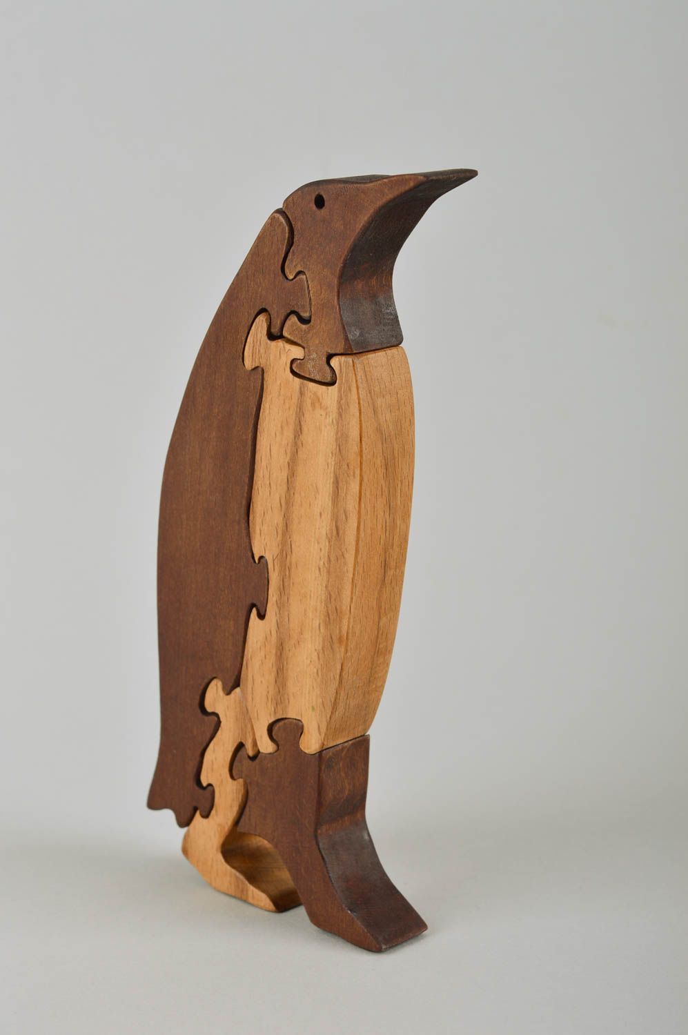 Rompecabezas de madera artesanal juguete infantil pasatiempo original pingüino foto 3
