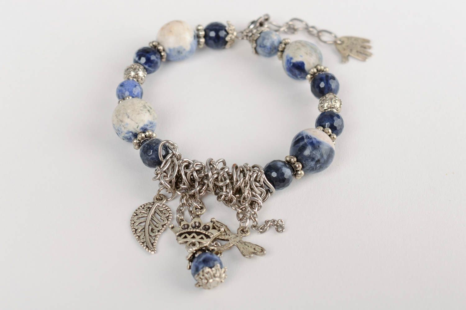 Pulsera artesanal de piedra natural colgantes y cadenas azul de moda  foto 2