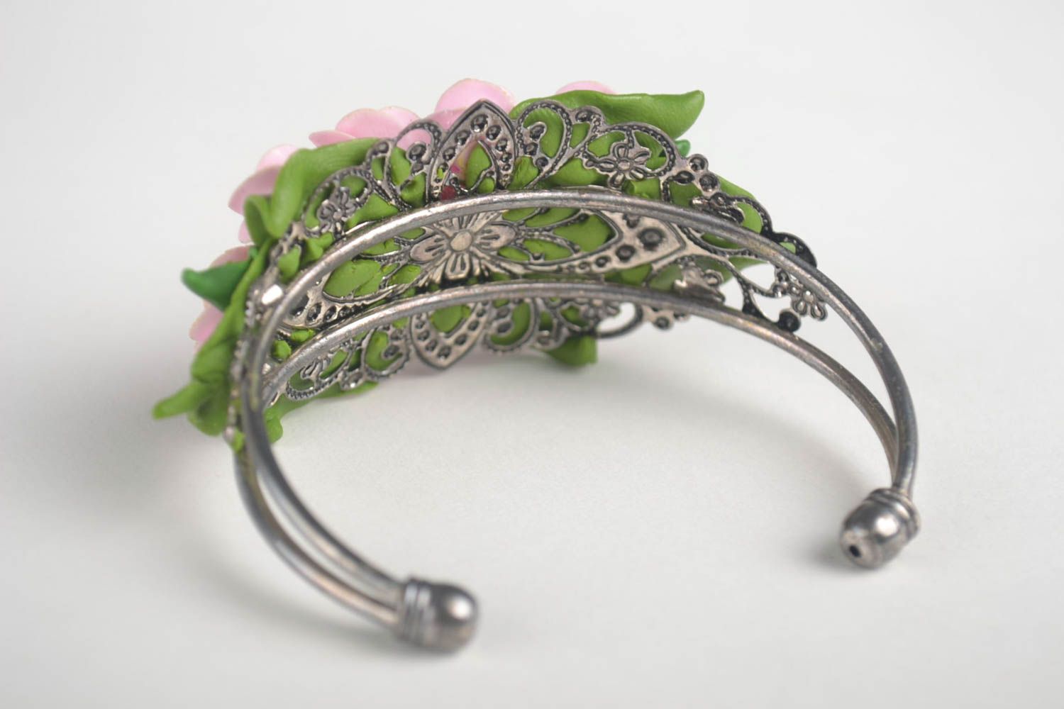 Handmade floral bracelet unique polymer clay bijouterie designer present photo 3