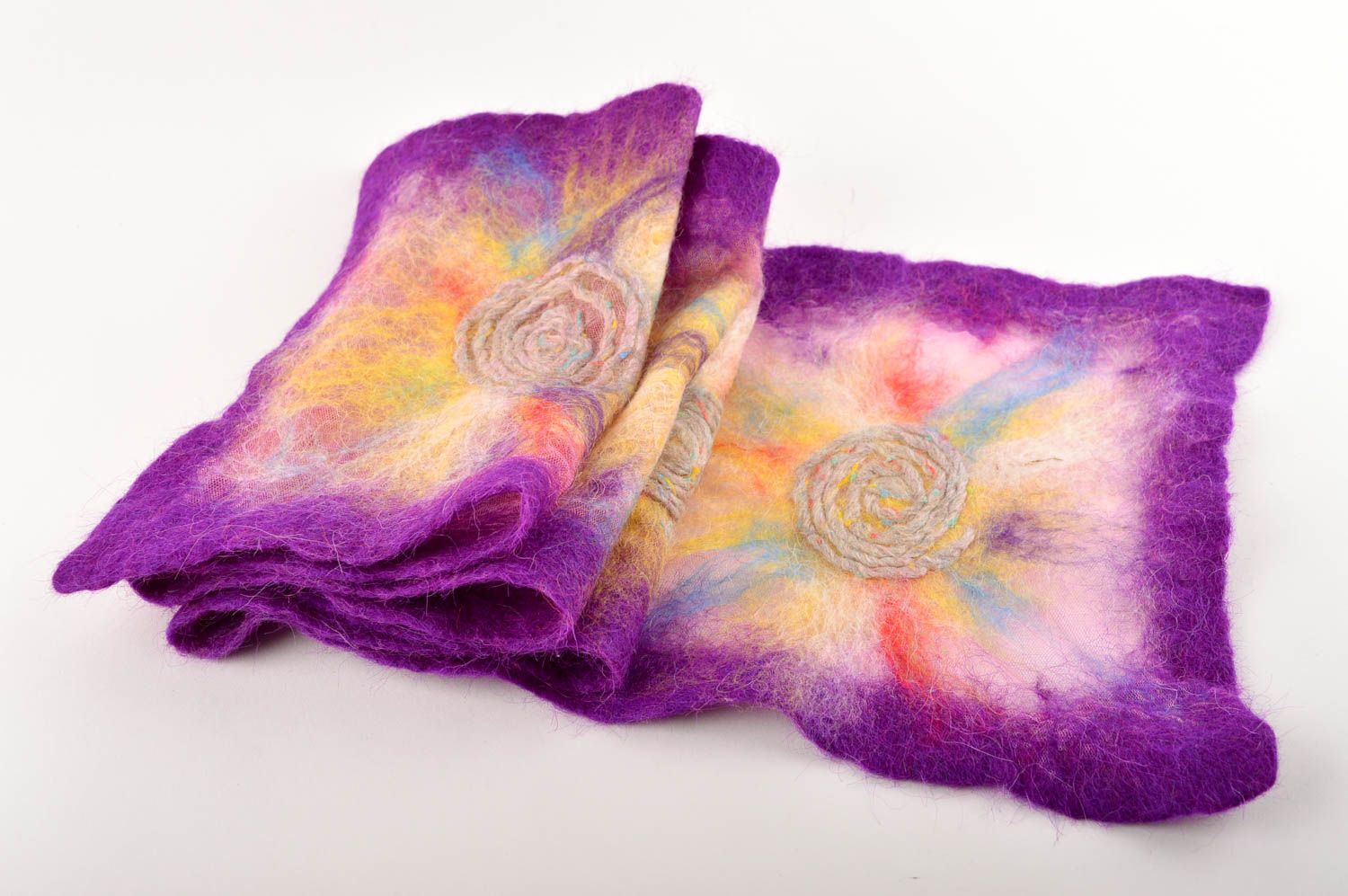 Шарф из шерсти женский шарф ручной работы шерстяной шарф необычный фиолетовый фото 3