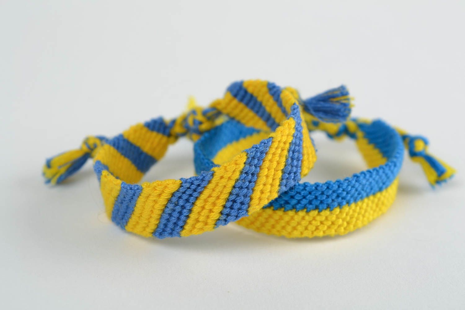 Set of 2 handmade designer yellow and blue macrame friendship wrist bracelets  photo 4