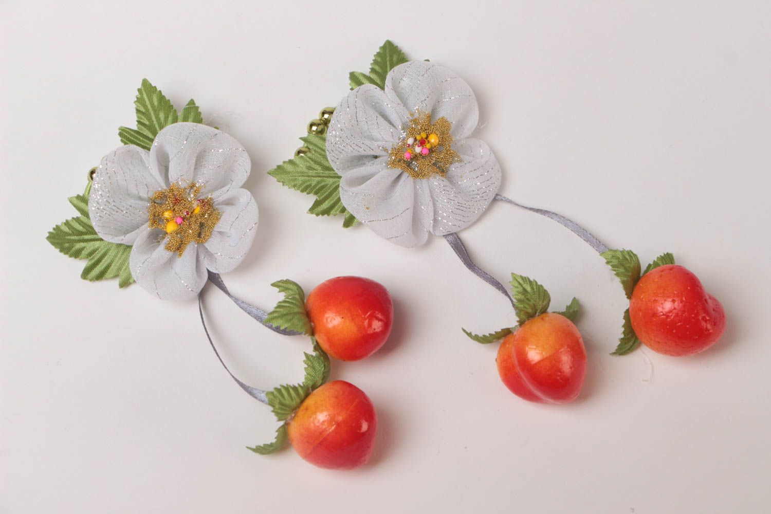 Beautiful handmade children's fabric hair ties set 2 pieces Flowers and Berries photo 2