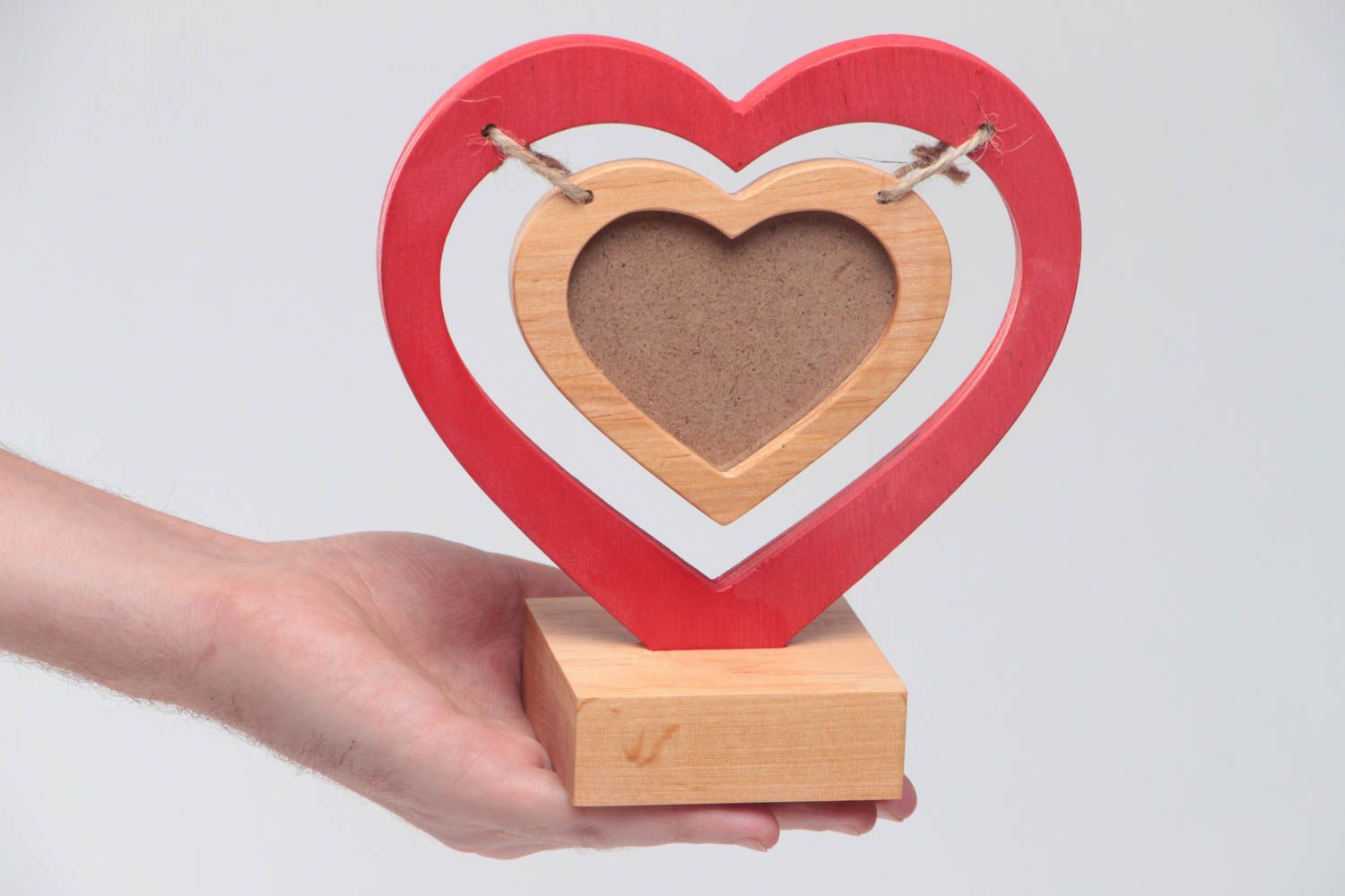 Cadre photo original en forme de cœur fait main en bois naturel décoration photo 5