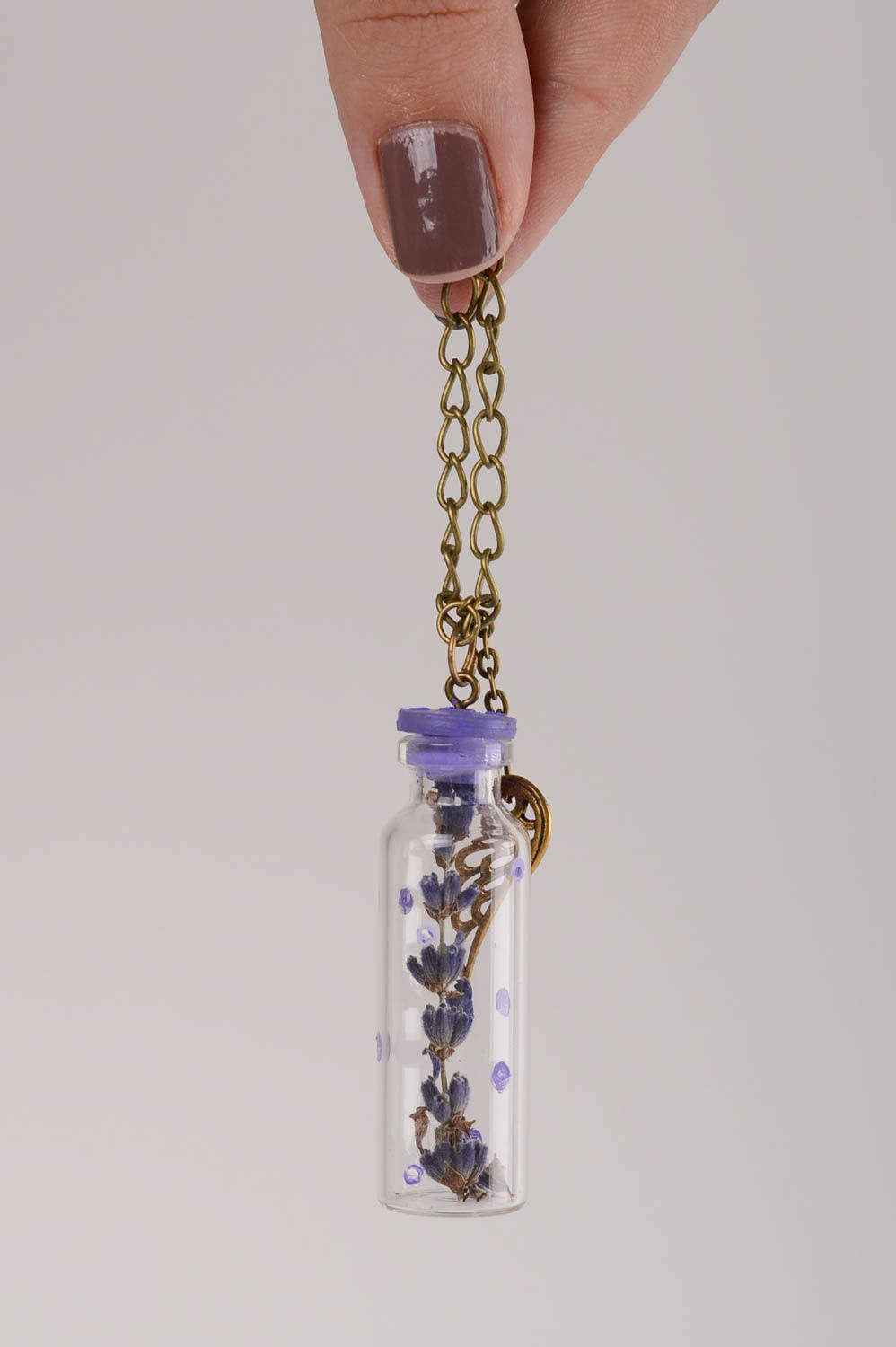Pendentif fiole en verre Bijou fait main avec branche de lavande Cadeau femme photo 5