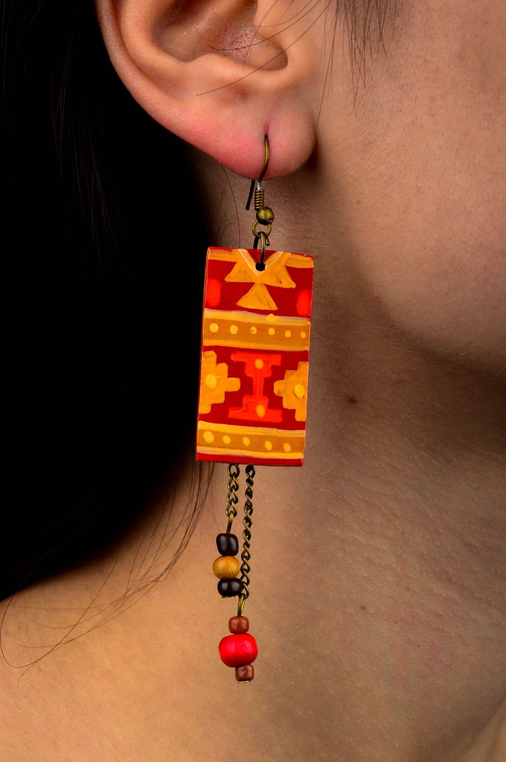 Handmade accessories unusual earrings ceramic square-shaped earrings girl gifts  photo 2
