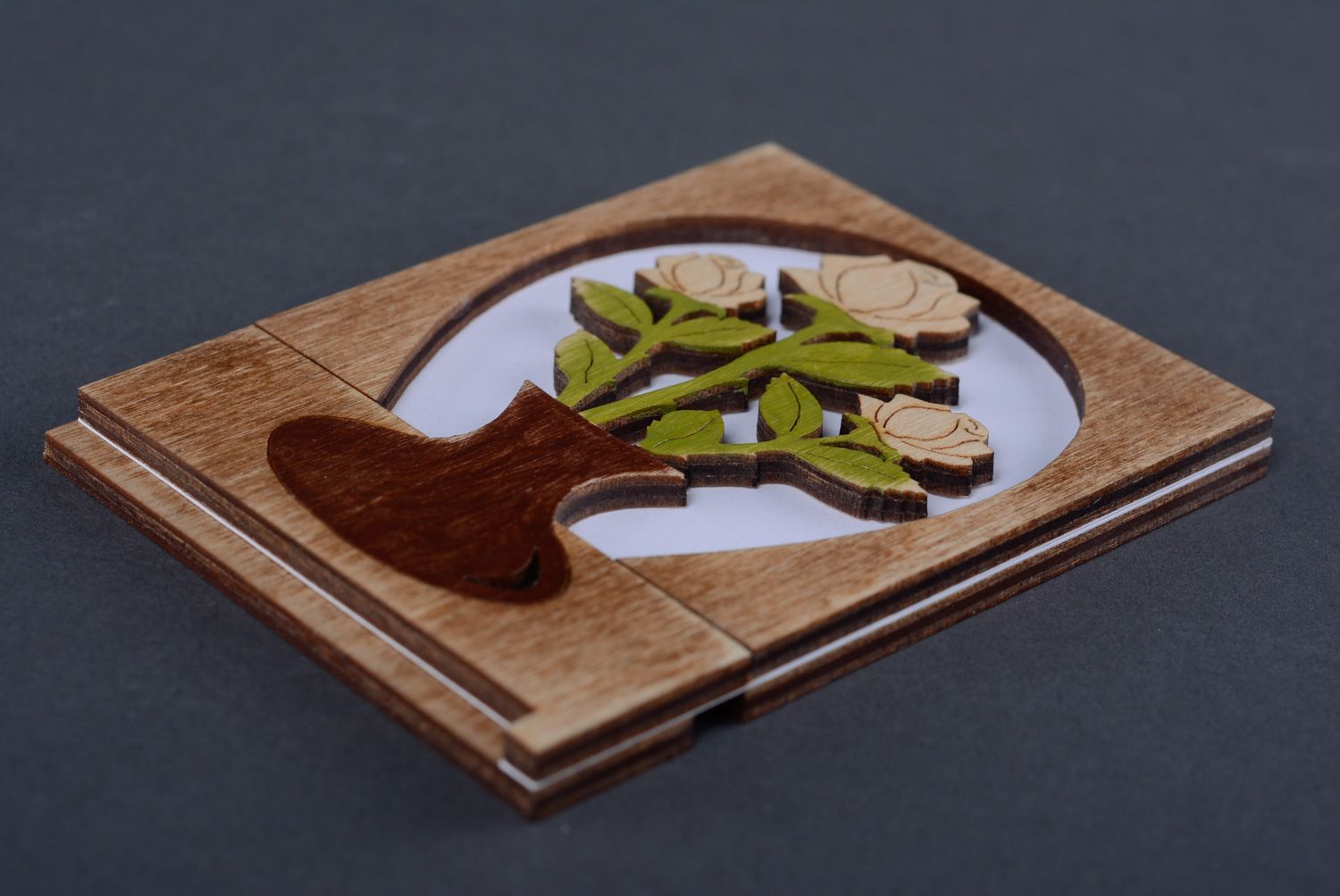 Handmade Grußkarte aus Holz Rosen foto 2