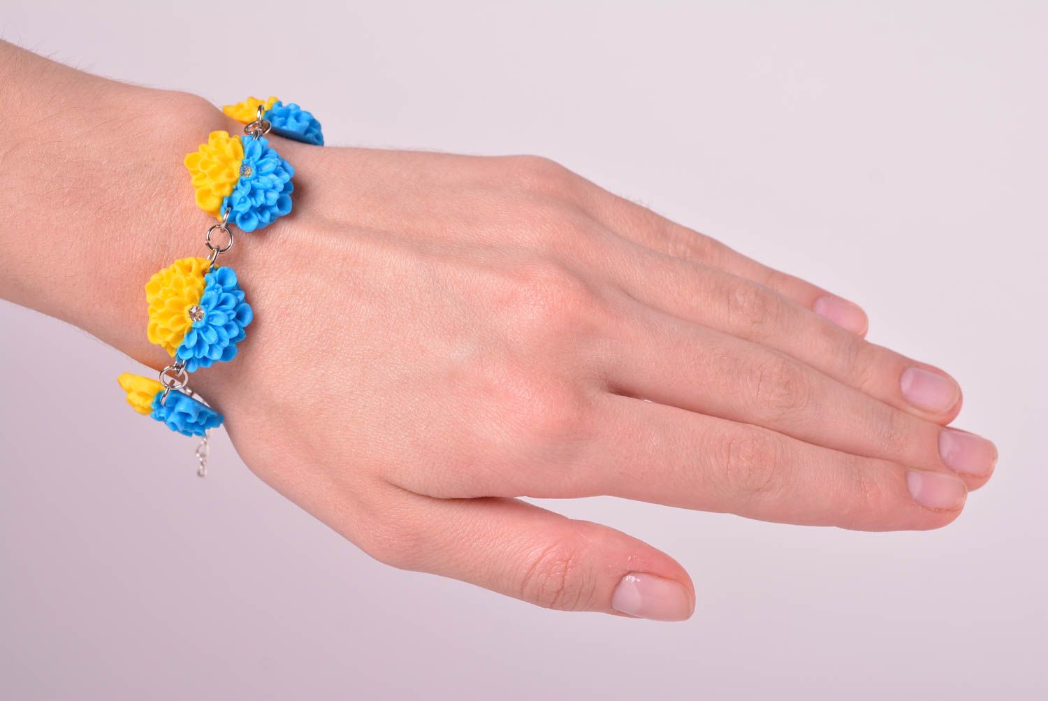 Chain clay yellow and blue flowers bracelet for women photo 2