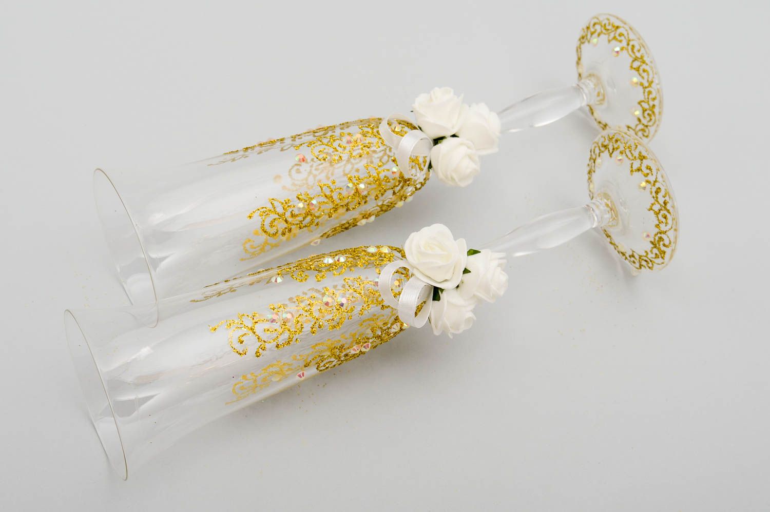 Copas para brindis artesanales accesorio para boda copas de novios dorados foto 4