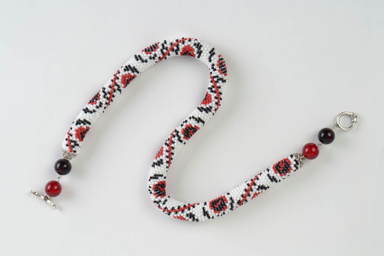 Beautiful beaded cord necklace in ethnic style handmade Japanese and Czech beads photo 2