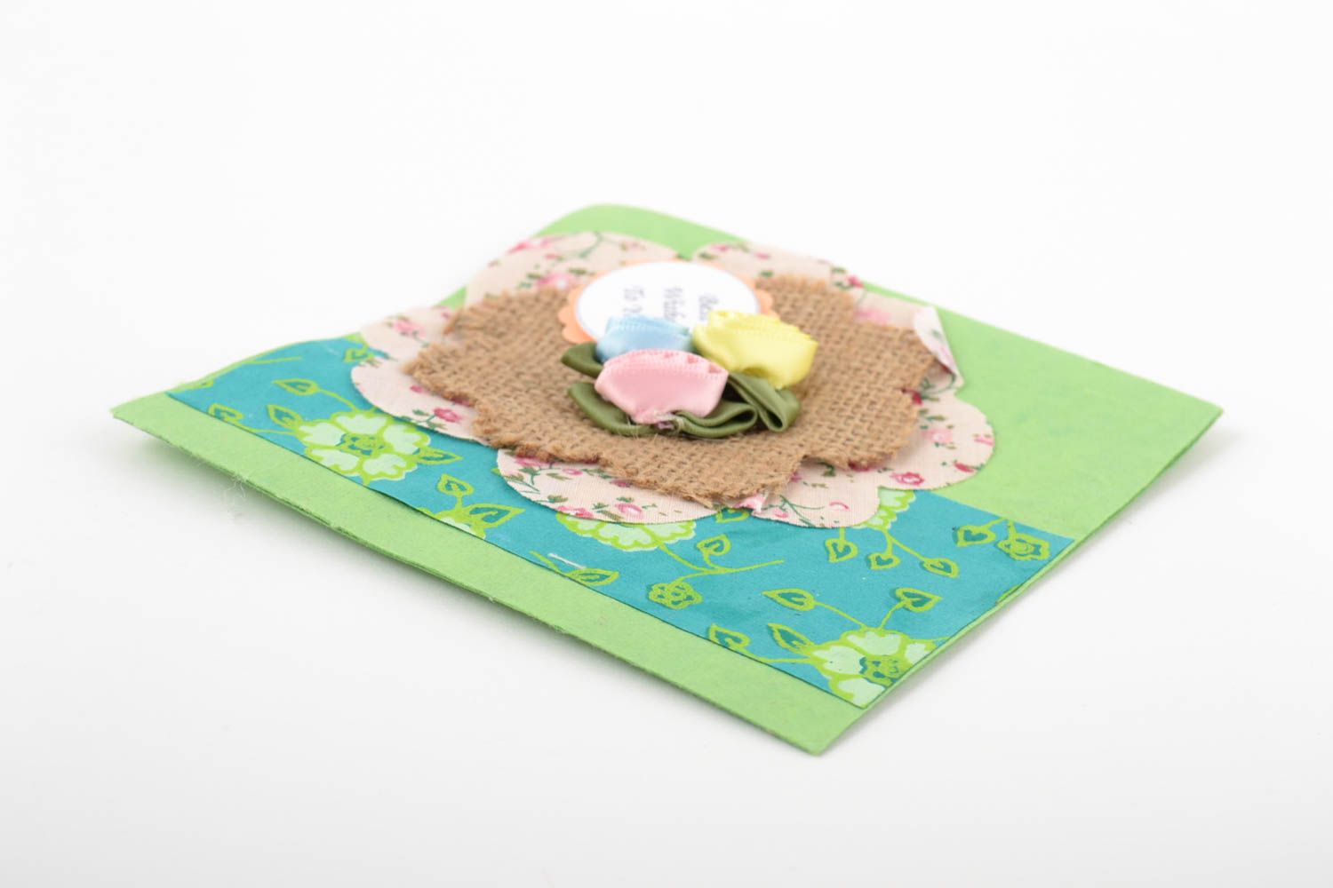 Carte de voeux faite main en carton vert avec roses Petit cadeau original photo 4