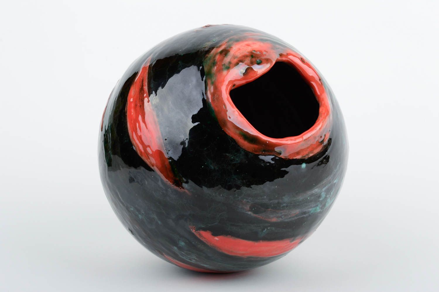 7 inches ball shape black and red ceramic vase for home décor 1,8 lb photo 3