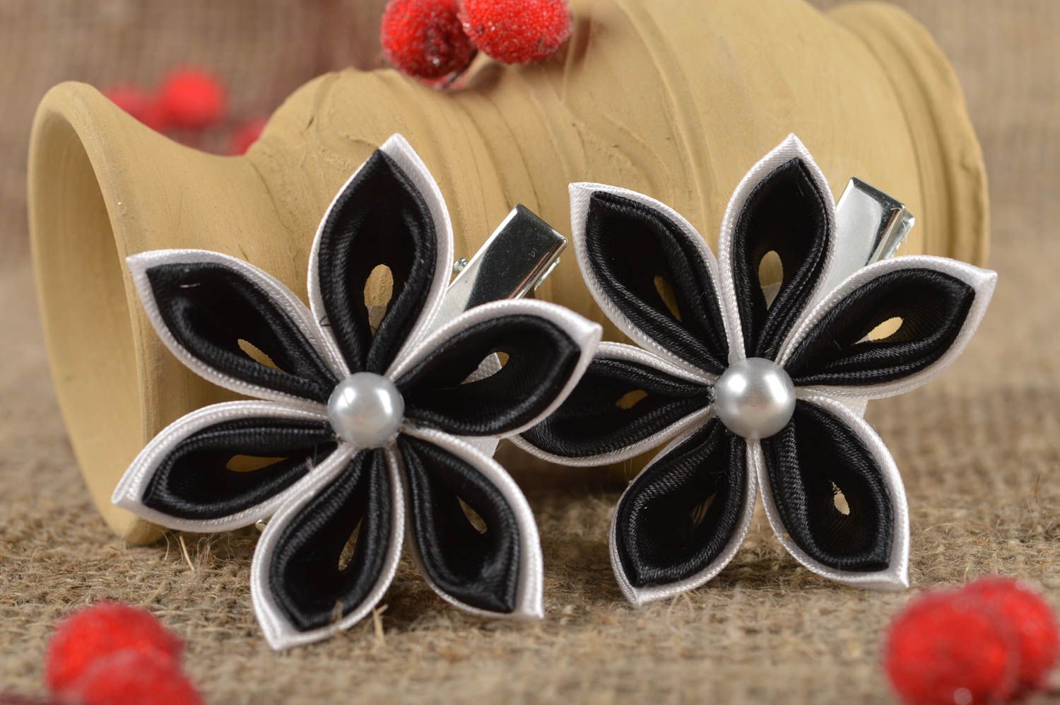 Beautiful handmade fabric barrette hair clip 2 pieces flowers in hair gift ideas photo 1