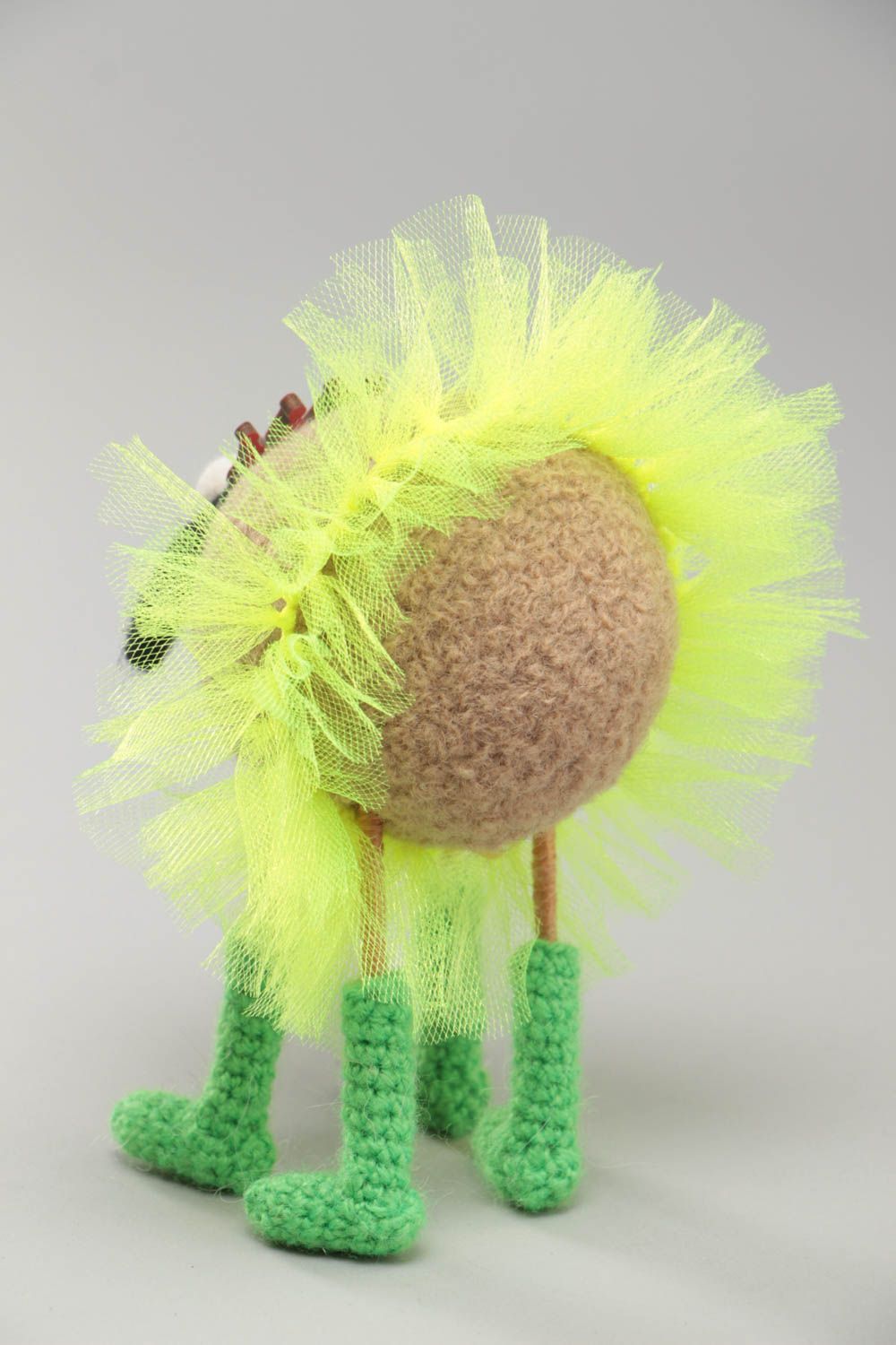 Handmade designer crochet soft toy lamb in yellow tutu skirt and crown photo 4