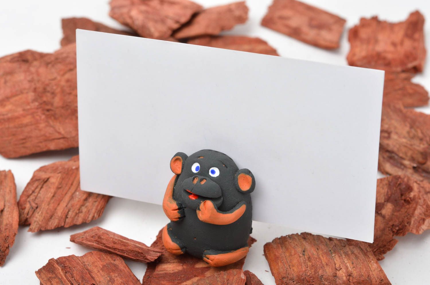 Handmade business cards holder beautiful home decor ceramic monkey stand photo 1