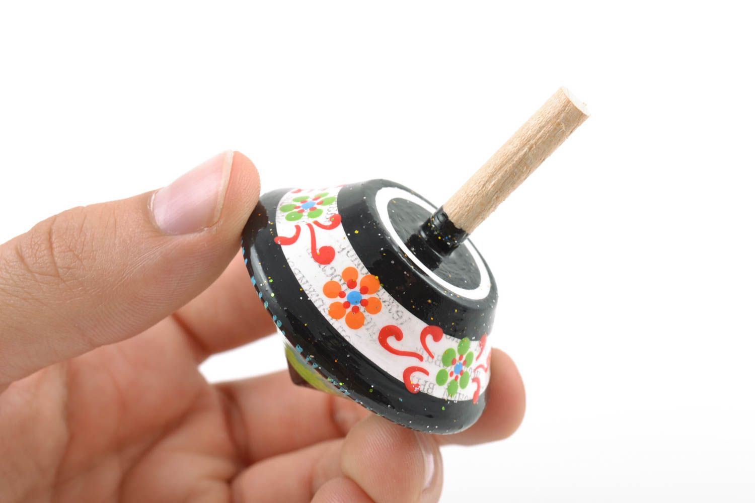 Children's handmade small painted wooden toy spinning top  photo 2
