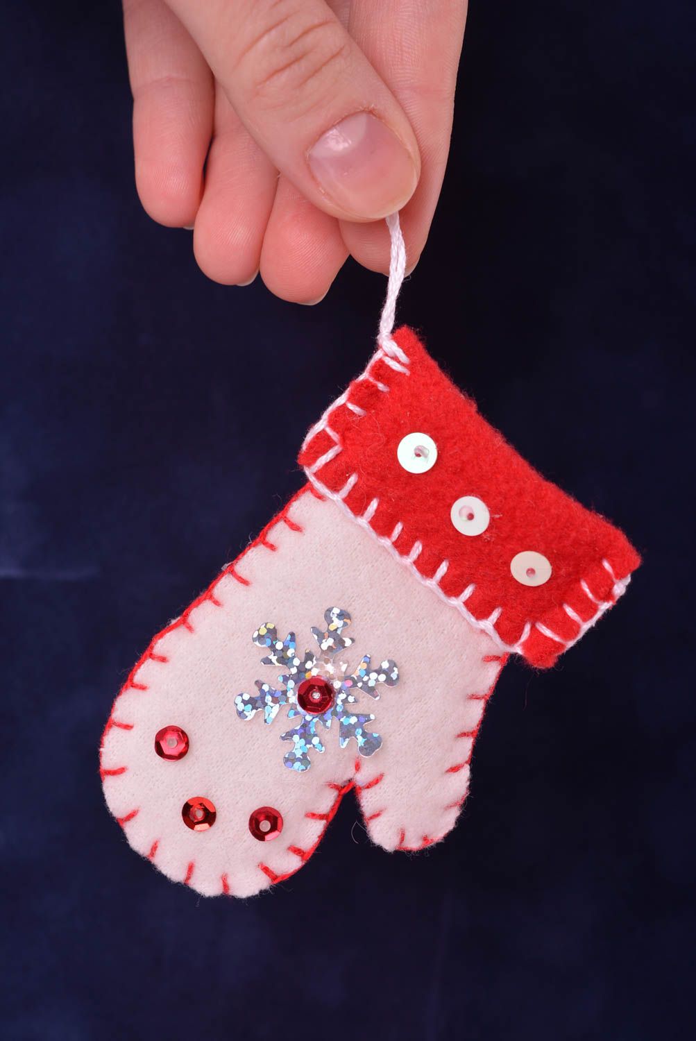 Jouet Noël fait main Suspension décorative moufle rose en feutre Décoration Noël photo 2