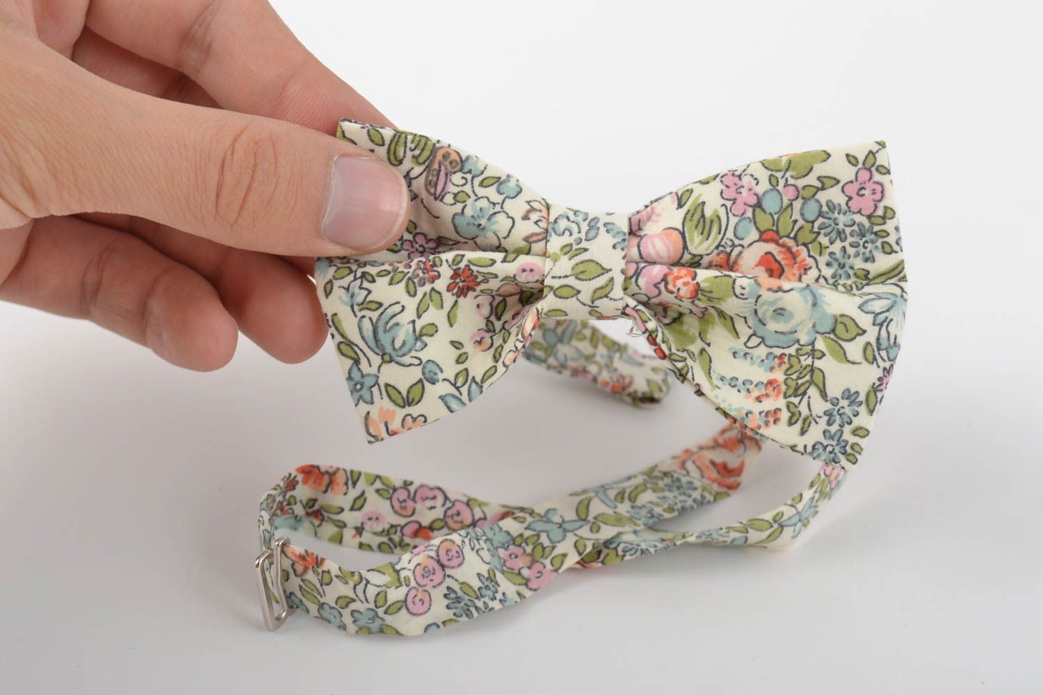 Галстук-бабочка из ткани коттона с регулируемым ремешком цветочный ручной работы фото 4