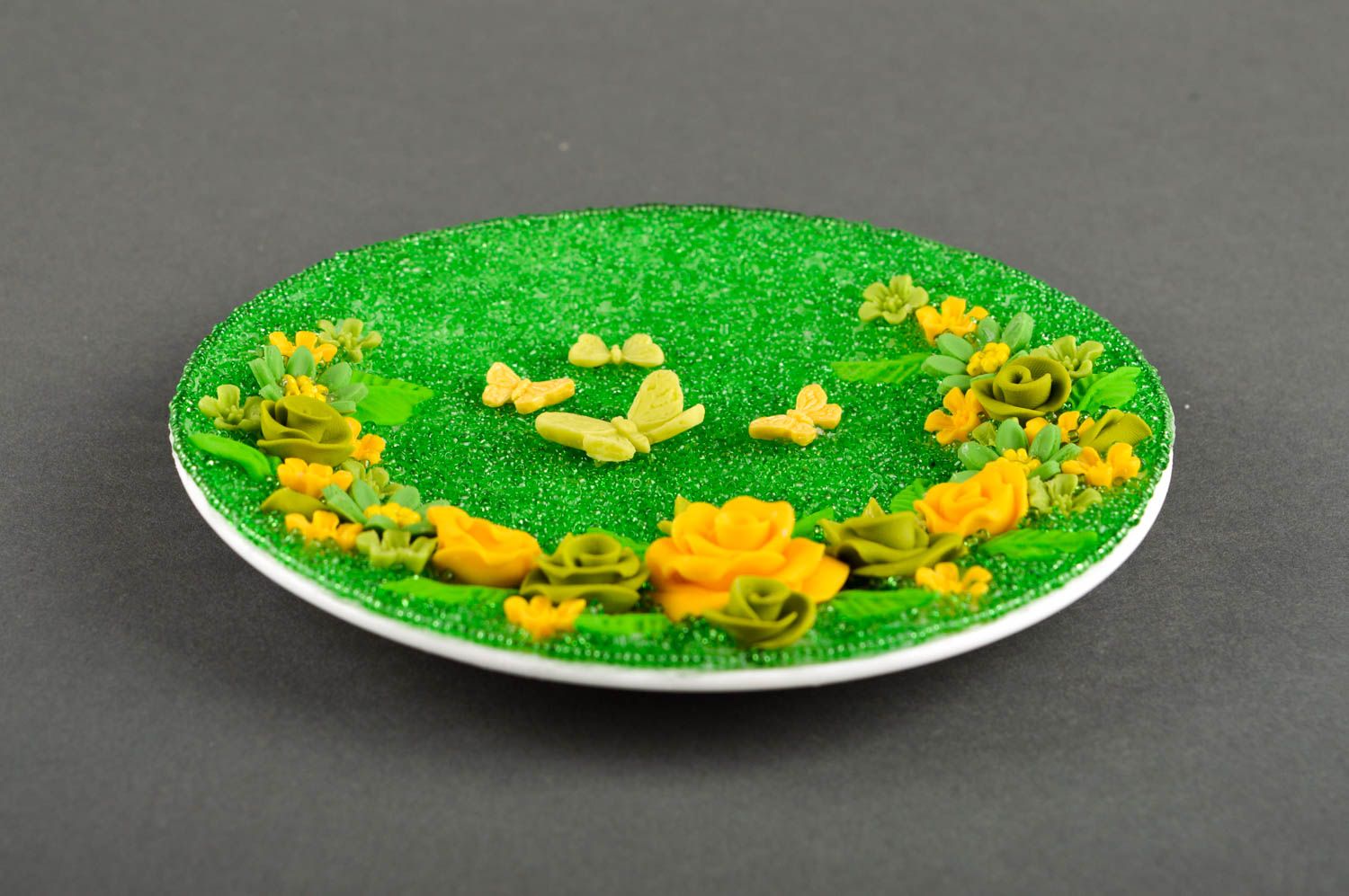 Assiette décorative Décoration fait main verte et jaune Vaisselle déco photo 4