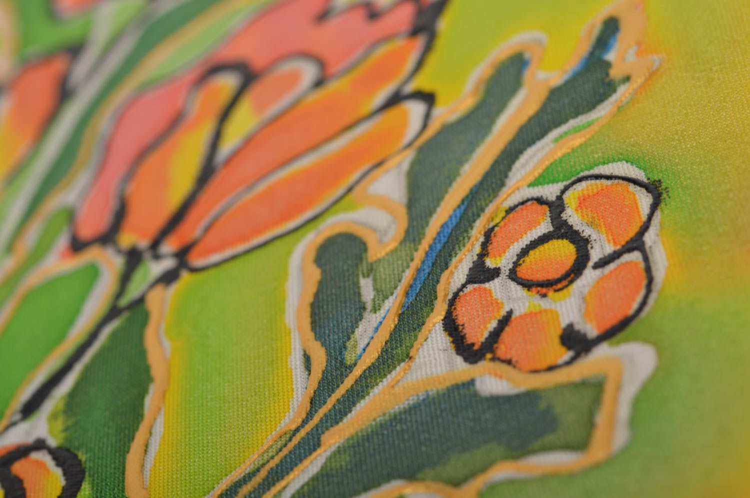 Tableau sur tissu technique de batik à froid encadré fait main Cruche de fleurs photo 2