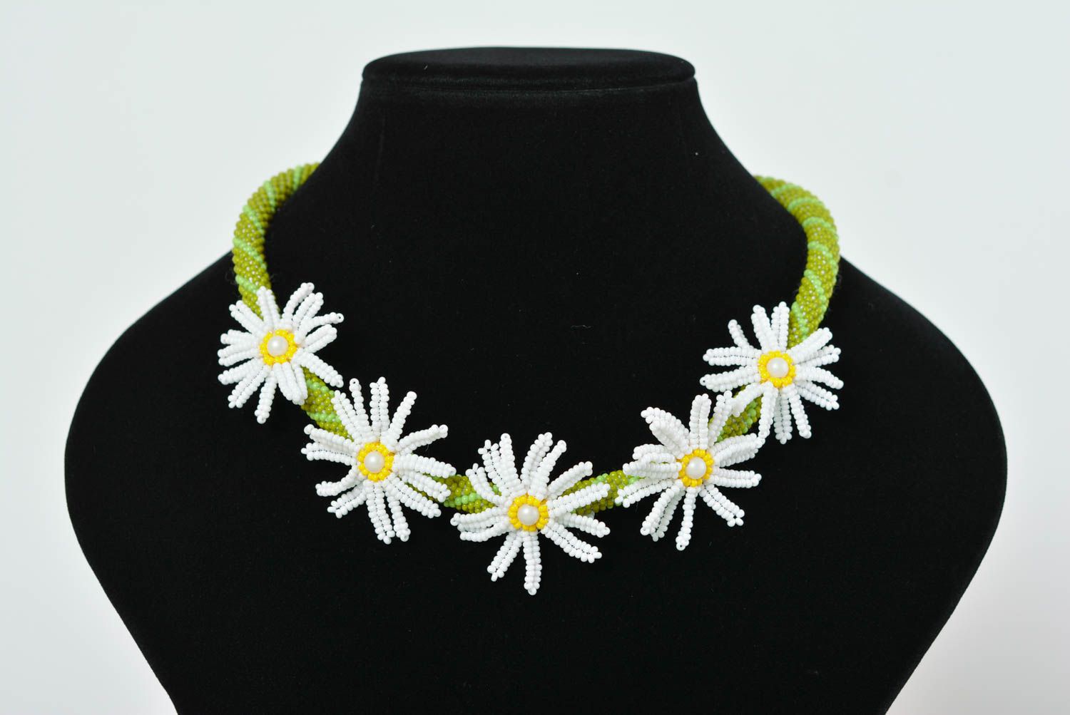 Handmade flower necklace seed beads large necklace beaded accessory for women photo 2