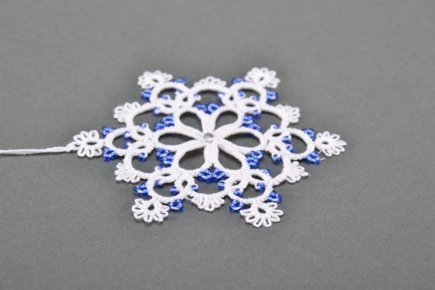 Christmas tree lace hanging decoration made of cotton Snowflake photo 4
