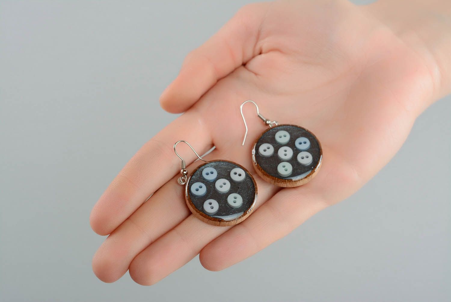 Wooden earrings Buttons titanium photo 1